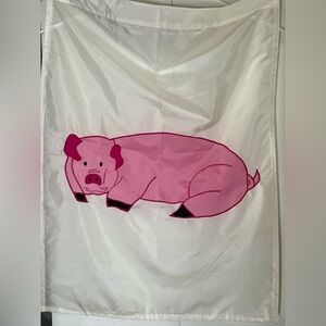 Pink Pig Design flag, polyester, 33 inches x 45 inched, hand crafted.